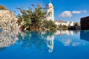 Private swimming pool at Mansion Kyani surrounded by Mediterranean garden