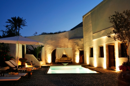 Night view of Mansion sophia heritage villa in Megalochori Santorini