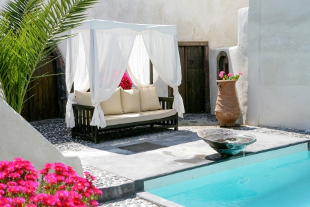 Mansion Sophia heritage villa pool details in Megalochori Santorini