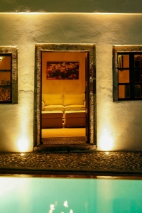 Mansion Sophia heritage villa entrance to living room in Megalochori Santorini