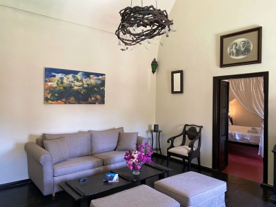 Living room seating area of Mansion sophia heritage villa in Megalochori Santorini