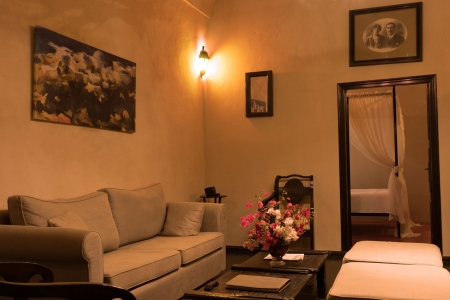 Living room sofa night photo of Mansion sophia heritage villa in Megalochori Santorini