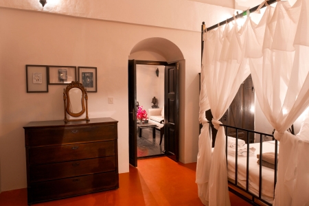 Master bedroom of Mansion sophia heritage villa in Megalochori Santorini
