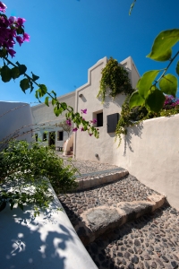 Entrance and steps of Mansion sophia heritage villa in Megalochori Santorini